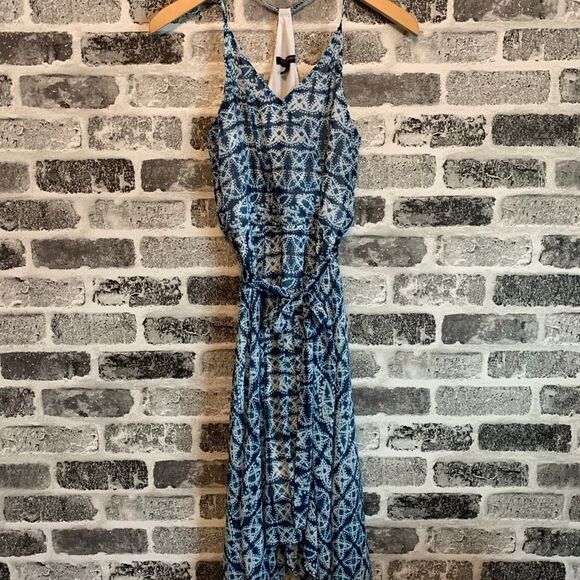 Banana Republic Blue Shibori Print Handkerchief Hem Midi Dress Size XXS Petite - Picture 3 of 8